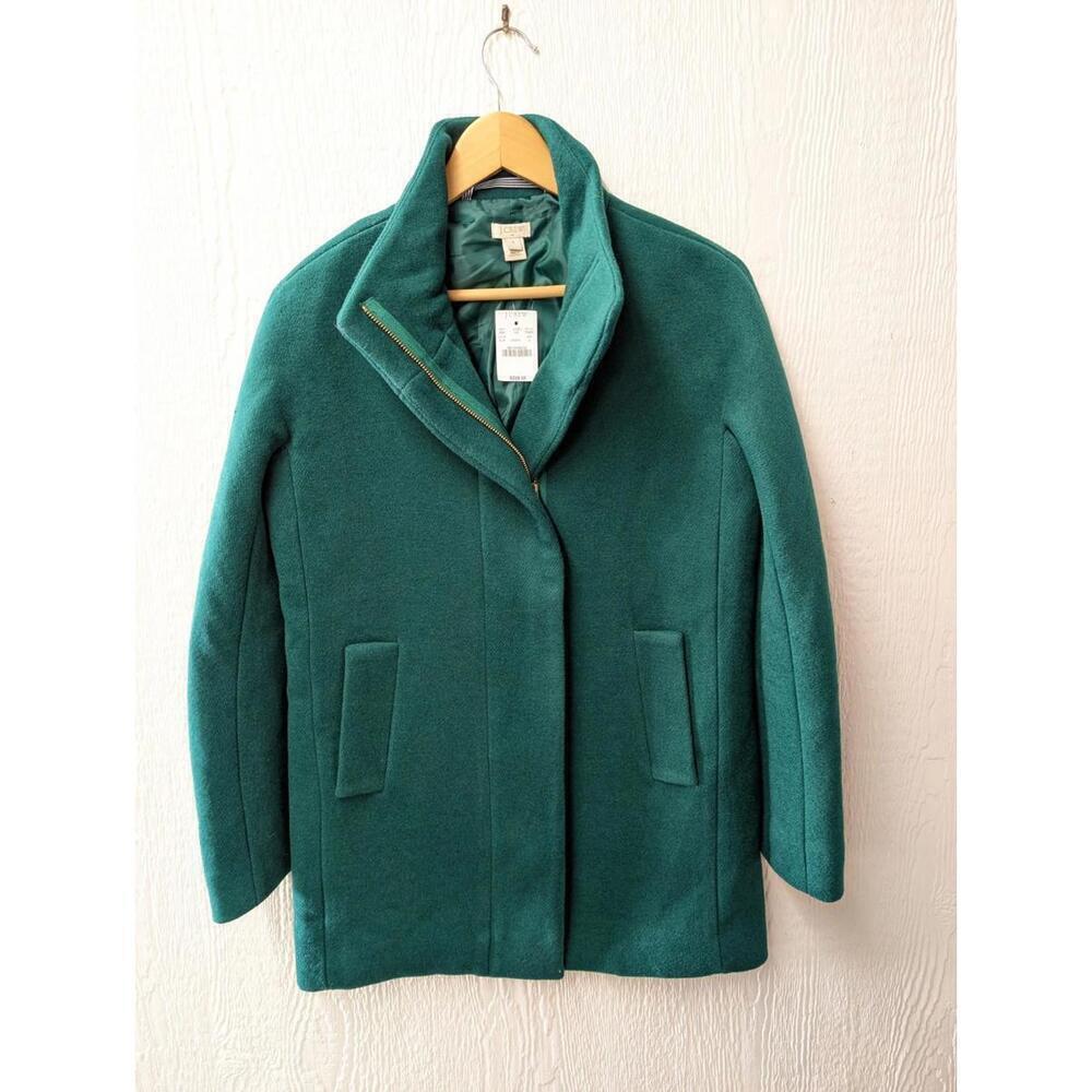 NWT $238 J Crew Green Wool Blend City Pea Coat Winter Classic Preppy Size 2